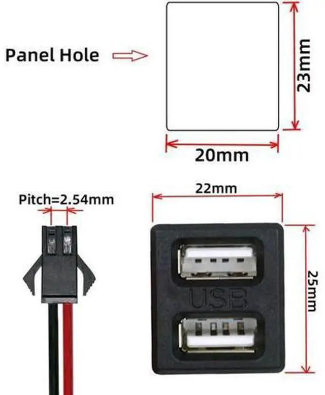 Alt view image 3 of 7 - DIY OEM Dual Type-A Female Socket to 2Pin Header Cable Pitch=2.54mm Latch Mount Type DC 5V Power