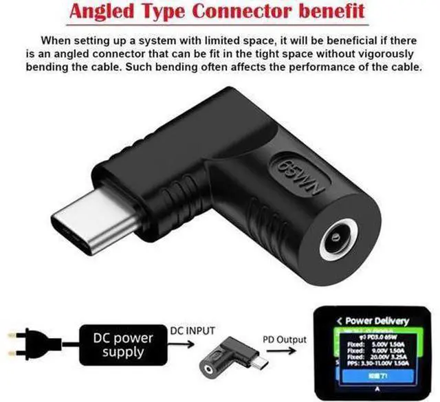 Alt view image 2 of 7 - DC Jack 3.5x1.35mm Input to USB-C Type-C Angled 90 Degree Power Plug Charge Adapter for Laptop Phone