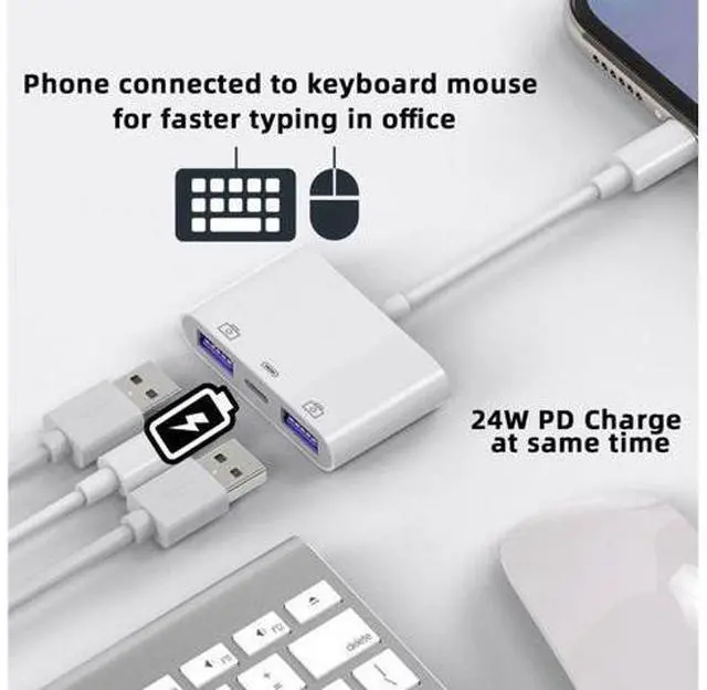 Alt view image 2 of 7 - 3 in 1 USB C to 2 USB 3.0 Socket OTG Adapter with PD 24W Charge for Laptop Tablet Phone