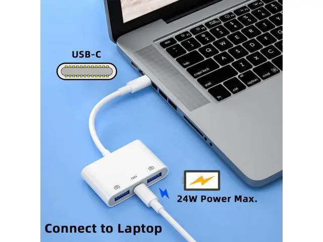Alt view image 5 of 7 - 3 in 1 USB C to 2 USB 3.0 Socket OTG Adapter with PD 24W Charge for Laptop Tablet Phone
