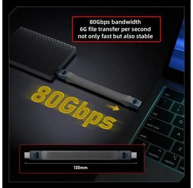 Alt view image 6 of 7 - USB C Short Flat Cable, USB 5.0 Type C Male to Female Extension Cable Support 80Gbps Data Transfer PD 240W Fast Charging 16K/8K/5K Video Output 0.42FT/13cm