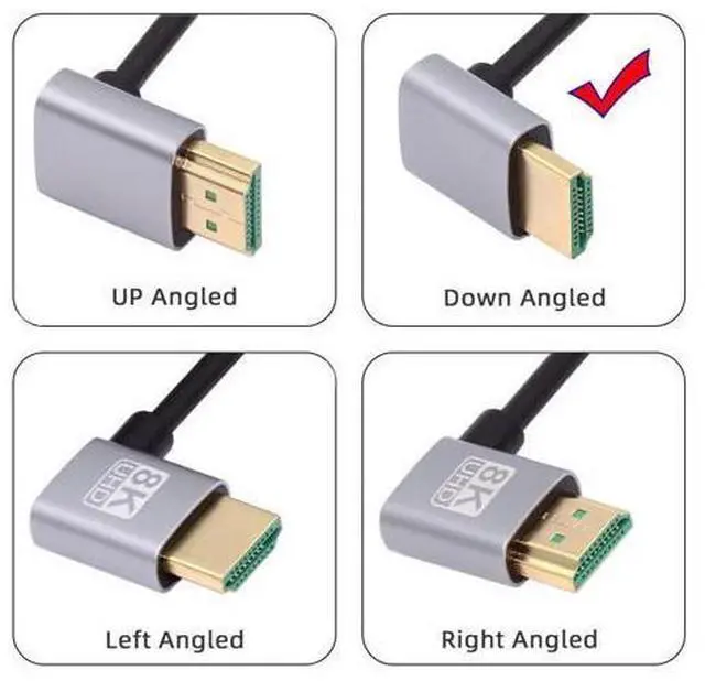 Alt view image 2 of 7 - HDMI 2.1 Ultra Thin HDTV Cable 8K 4K Hyper Super Flexible Slim Cord Down Angled to Down Angled 90 Degree Type-A for Computer HDTV