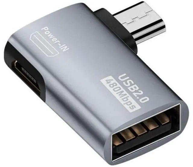 Main image of 2 in 1 Micro USB OTG Power Adapter Micro USB Male to USB 2.0 Female 90 Degree Left Angled Connector Adapter