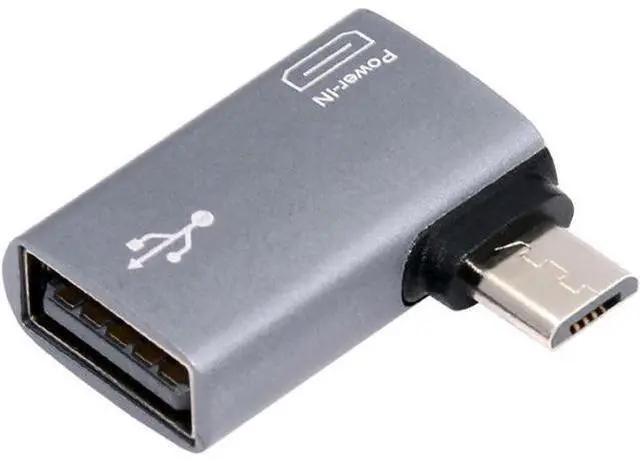 Alt view image 7 of 7 - 2 in 1 Micro USB OTG Power Adapter Micro USB Male to USB 2.0 Female 90 Degree Left Angled Connector Adapter