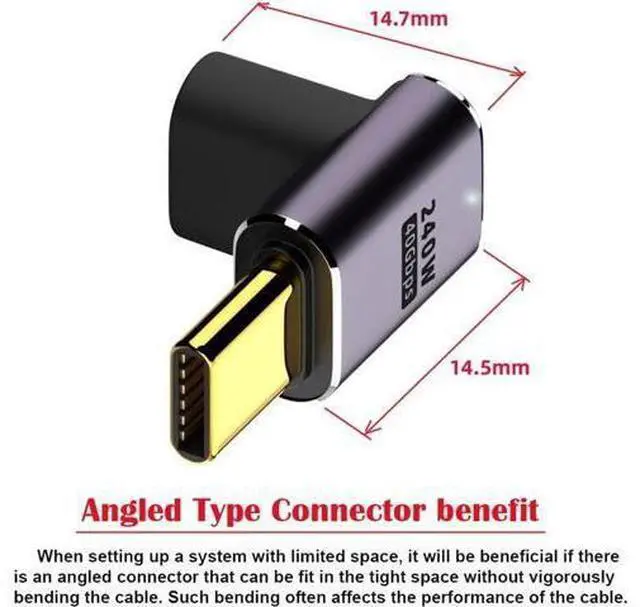 Alt view image 2 of 7 - USB4 Type C Male to Female 240W Power 40Gbps Data 8K Video Adapter Low Profile Up Down Angled for NS Phone Laptop