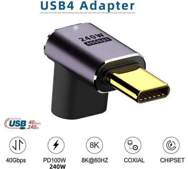 Alt view image 6 of 7 - USB4 Type C Male to Female 240W Power 40Gbps Data 8K Video Adapter Low Profile Up Down Angled for NS Phone Laptop