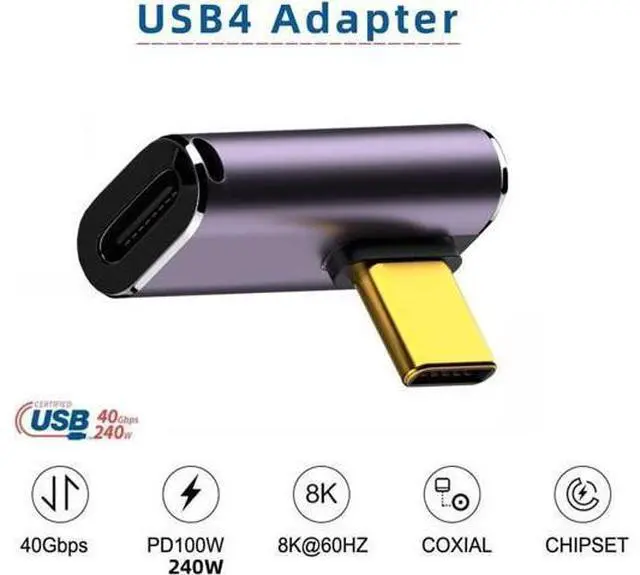 Alt view image 6 of 7 - USB4 Type C Male to Female 240W Power 40Gbps Data 8K Video Adapter Low Profile Left Right Angled for NS Phone Laptop