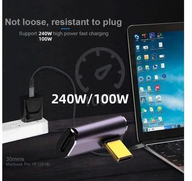 Alt view image 7 of 7 - USB4 Type C Male to Female 240W Power 40Gbps Data 8K Video Adapter Low Profile Left Right Angled for NS Phone Laptop