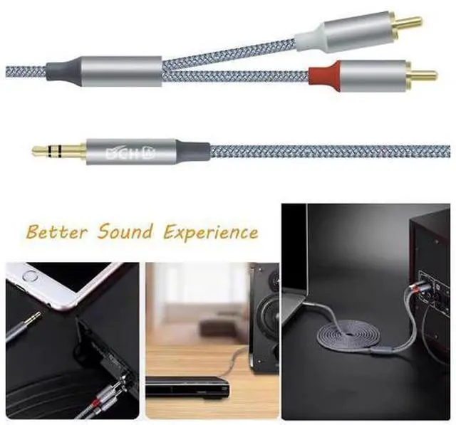 Alt view image 4 of 6 - DCHAV 3.5mm to RCA Audio Cable 4ft 2 Male RCA Aux Cord Adapter Headphone Jack Y Splitter for Speaker Stereo Car Subwoofer TV MP3 Laptop Amplifier with Nylon Braided Wire Gold Plated Plug Red White