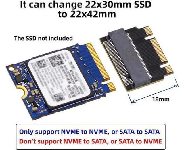 Alt view image 3 of 7 - B+M Key NVME M-Key 22x30mm to 22x42mm Male to Female Extension Adapter Compatible with Legion Go ThinkPad 2230 2242 SSD