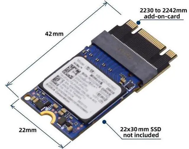 Alt view image 4 of 7 - B+M Key NVME M-Key 22x30mm to 22x42mm Male to Female Extension Adapter Compatible with Legion Go ThinkPad 2230 2242 SSD