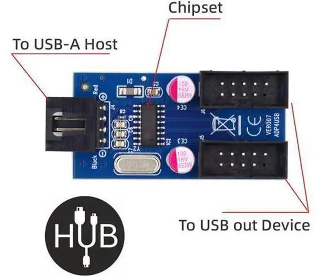 Alt view image 5 of 7 - USB 2.0 Type-A Male 1 to 2 Female Motherboard 9pin Header Extension HUB Connector Adapter Port Multilier