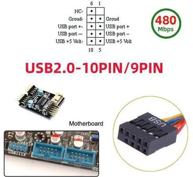 Alt view image 3 of 7 - USB 2.0 Type-A Male 1 to 2 Female Motherboard 9pin Header Extension HUB Connector Adapter Port Multilier