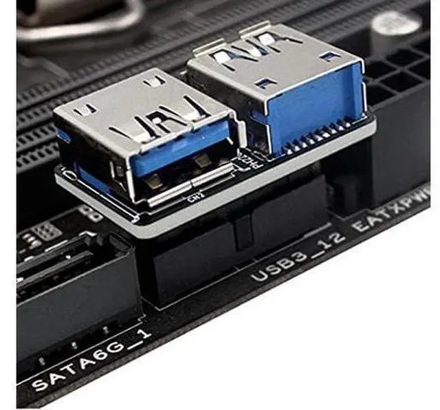 Alt view image 2 of 2 - Dual USB 3.0 A Type Female to Motherboard 20/19 Pin Box Header Slot Adapter PCBA Flat Type