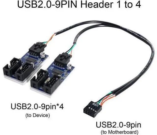 Alt view image 4 of 7 - Motherboard 9pin USB 2.0 Header 1 to 2/4 Female Extension Cable HUB Connector Adapter Port Multilier