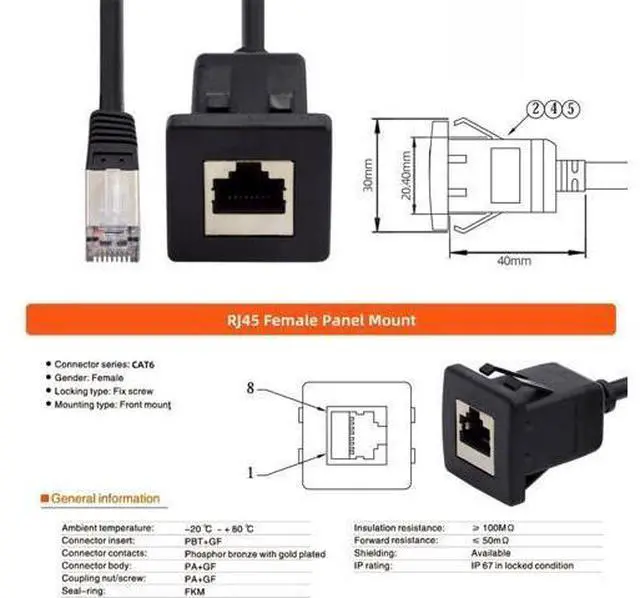 Alt view image 7 of 7 - Waterproof Dustproof Latch Locking CAT6 RJ45 Male to Female LAN Ethernet Network Extension Cable Car Panel Mount Design