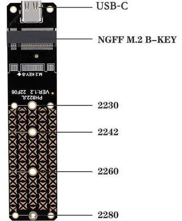 Alt view image 3 of 7 - PH822JL M.2 NGFF SATA3 SSD to USB 3.2 Gen 2 Adapter Board | B-Key/B&M Key Compatible | 10Gbps USB-C External SSD Converter | JMS580 Chipset