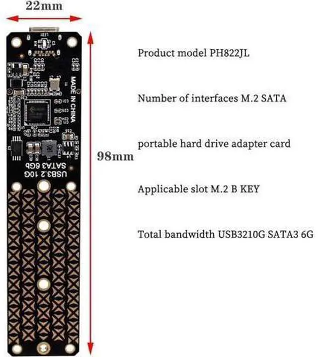 Alt view image 5 of 7 - PH822JL M.2 NGFF SATA3 SSD to USB 3.2 Gen 2 Adapter Board | B-Key/B&M Key Compatible | 10Gbps USB-C External SSD Converter | JMS580 Chipset