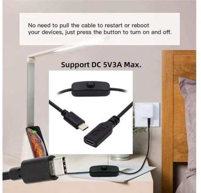 Alt view image 5 of 7 - USB C Power Switch Extension Cable USB C Male to Female with On/Off Power Switch Button DC 5V Power Extension Cable for Laptop Keyboard Raspberry Pi 4B