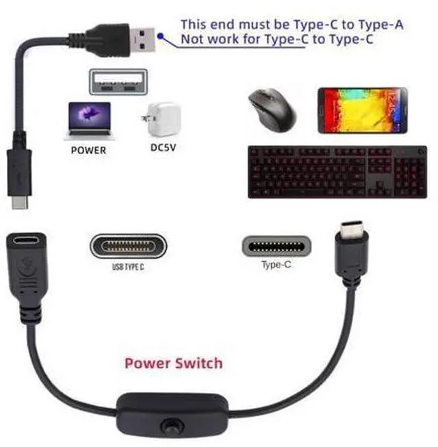 Alt view image 3 of 7 - USB C Power Switch Extension Cable USB C Male to Female with On/Off Power Switch Button DC 5V Power Extension Cable for Laptop Keyboard Raspberry Pi 4B