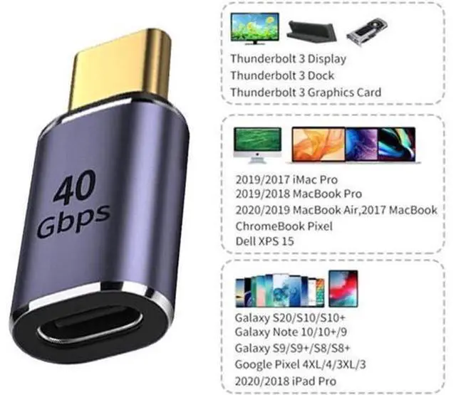 Alt view image 2 of 7 - 40Gbps USB4 Type C Male to Female Straight Connector 100W Power Data 8K Video Adapter for Laptop Phone