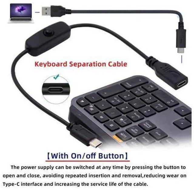 Alt view image 6 of 7 - USB C Power Switch Extension Cable USB C Male to Female with On/Off Power Switch Button DC 5V Power Extension Cable for Laptop Keyboard Raspberry Pi 4B