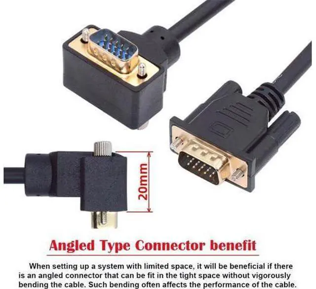 Alt view image 2 of 7 - 90 Degree Down Angled VGA RGB Male to Straight Male Extension Cable 3COAX+6C for Monitor Projector Computer