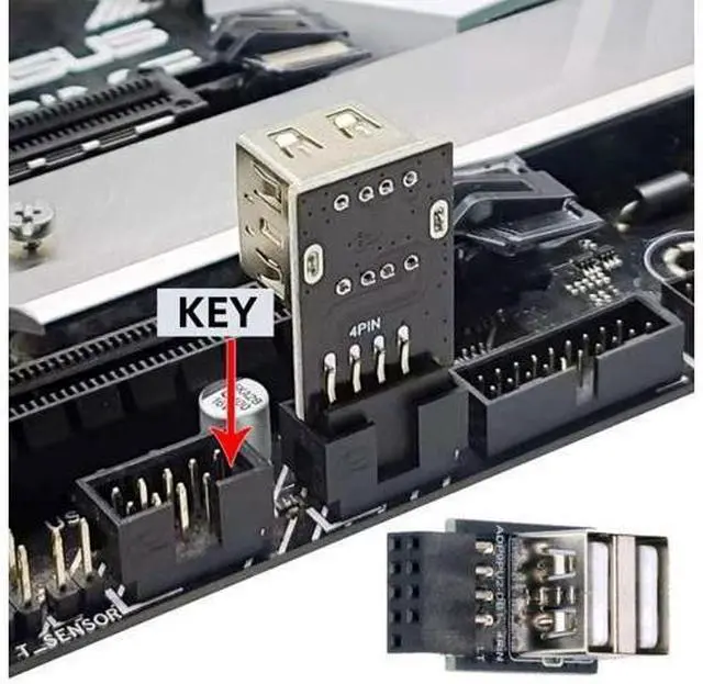 Alt view image 3 of 7 - 2 Pack USB 2.0 Front Panel Header 9/10Pin 1 Male to 2 USB 2.0 Female 90 Degree Angled Mainboard Header Port Extension Adapter