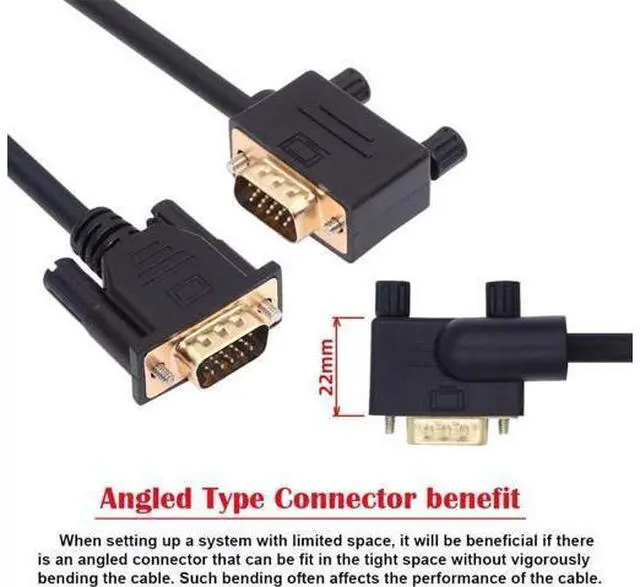 Alt view image 2 of 7 - 90 Degree Left Angled VGA RGB Male to Straight Male Extension Cable 3COAX+6C for Monitor Projector Computer