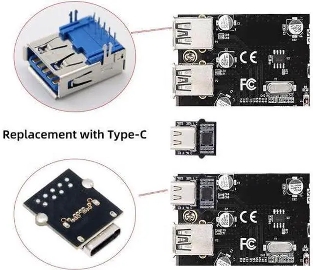 Alt view image 2 of 7 - DIY OEM Type-C Female Socket Connector with VL160 Chipset Replace for USB3.0 Type-A Female DIP Type DC 5V Power