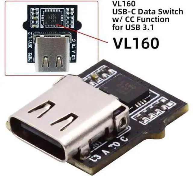 Alt view image 5 of 7 - DIY OEM Type-C Female Socket Connector with VL160 Chipset Replace for USB3.0 Type-A Female DIP Type DC 5V Power