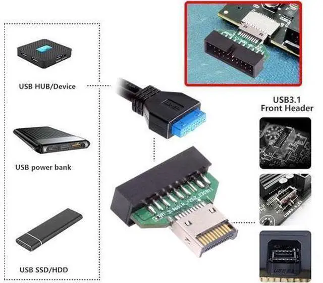 Alt view image 4 of 7 - Type-E IDC Socket USB 3.1 Front Panel Header to USB 3.0 20Pin Header Extension Adapter for Desktop Motherboard