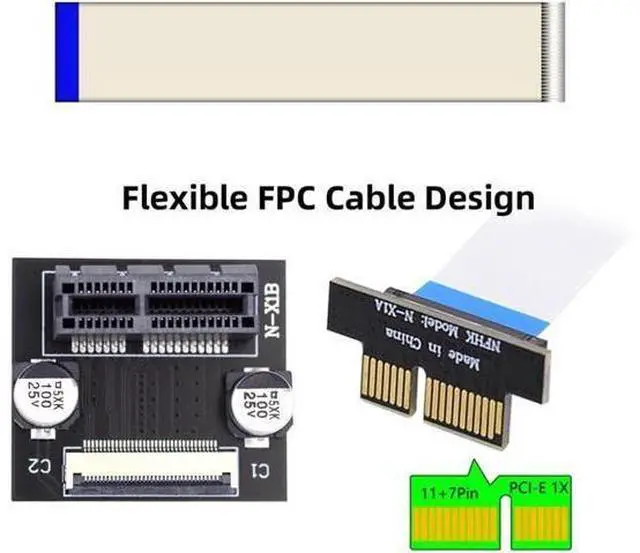 Main image of Low Profile PCI-E Express 1X Slot Riser Card Extender Extension Ribbon Flex Relocate Cable 10cm 90 Degree Angled