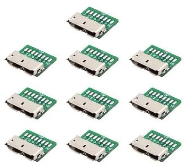 Main image of 10 Pack USB 3.0 Micro-B DIY Connector Micro USB 3.0 10Pin Female Socket Port Repair Replacement Solder Adapter