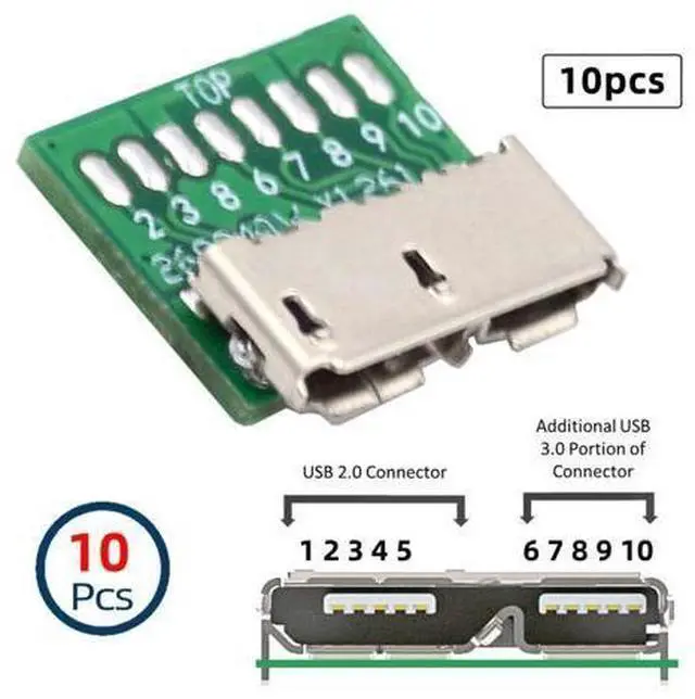 Alt view image 3 of 7 - 10 Pack USB 3.0 Micro-B DIY Connector Micro USB 3.0 10Pin Female Socket Port Repair Replacement Solder Adapter