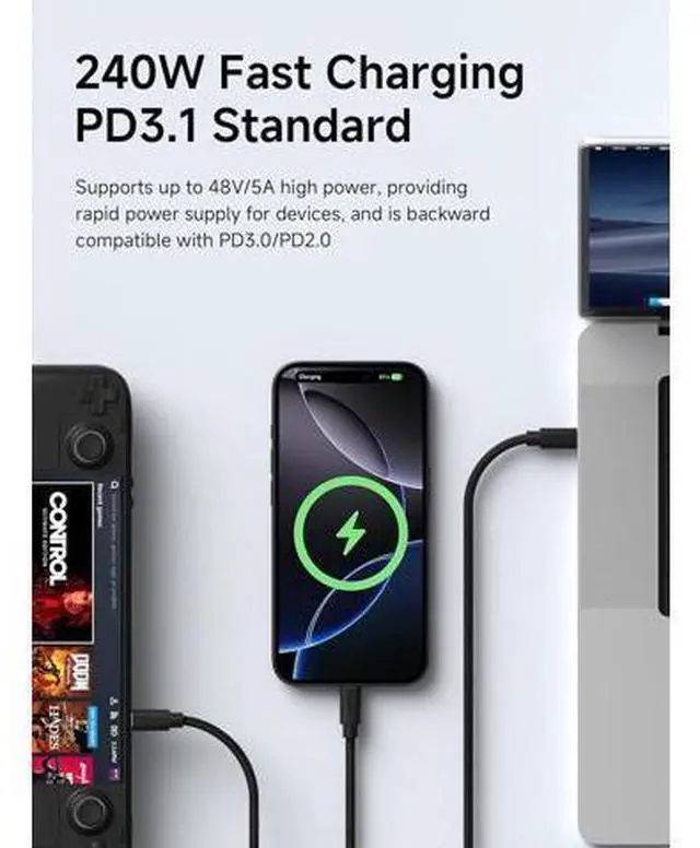 Alt view image 5 of 7 - USB4 Cable, Wedge Joint Flexible USB Type C Cable 80Gbps Data Transfer 240W Fast Charging 8K@60Hz Video Cord for Thunderbolt 5 4 3, iPhone 17 16 15 Pro Max, MacBook Pro Air (0.5FT)