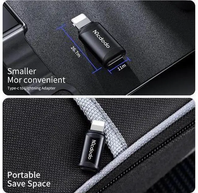 Alt view image 6 of 7 - mcdodo USB C to Lightning Adapter 2 Pack,Type C Female to Lightning Male Adapter Cable,Supports Fast Charging Data Transfer for iPhone 14/13/12/11/8 X XR/XS/SE/7/Pro/Plus/Pro Max/ipad/iPod/AirPods