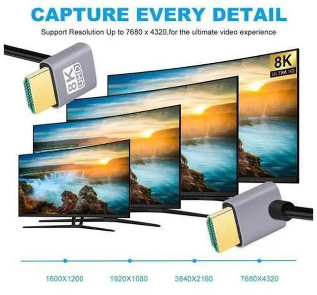 Alt view image 6 of 7 - HDMI 2.1 Ultra Thin HDTV Cable 8K 4K Hyper Super Flexible Slim Cord Down Angled to Up Angled 90 Degree Type-A for Computer HDTV