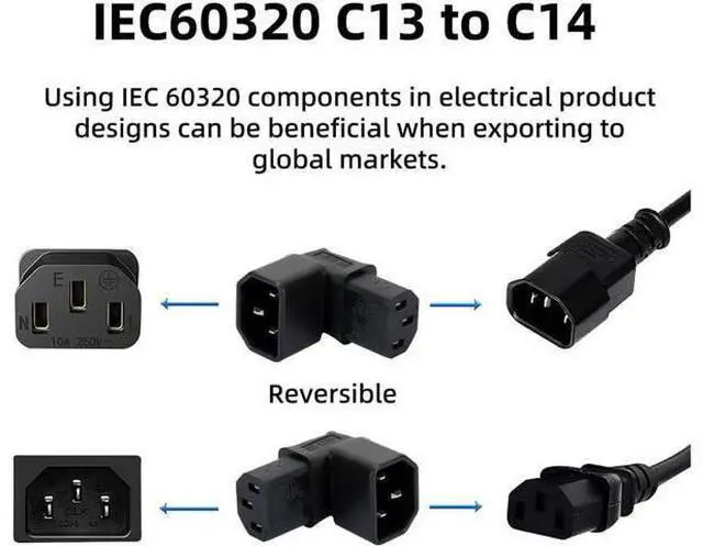 Alt view image 5 of 7 - IEC Male C14 to Up Direction Right Angled 90 Degree IEC Female C13 Power Extension Adapter AC Convertor