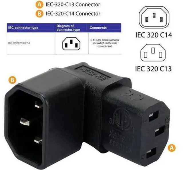 Alt view image 6 of 7 - IEC Male C14 to Up Direction Right Angled 90 Degree IEC Female C13 Power Extension Adapter AC Convertor