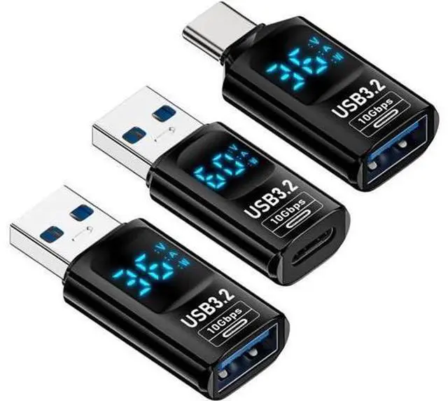 Main image of 3 Pack USB Digital Display Adapter, USB 3.2 10Gbps PD 36W/60W Data Transfer Fast Charging Power Meter Tester Converter Adapter
