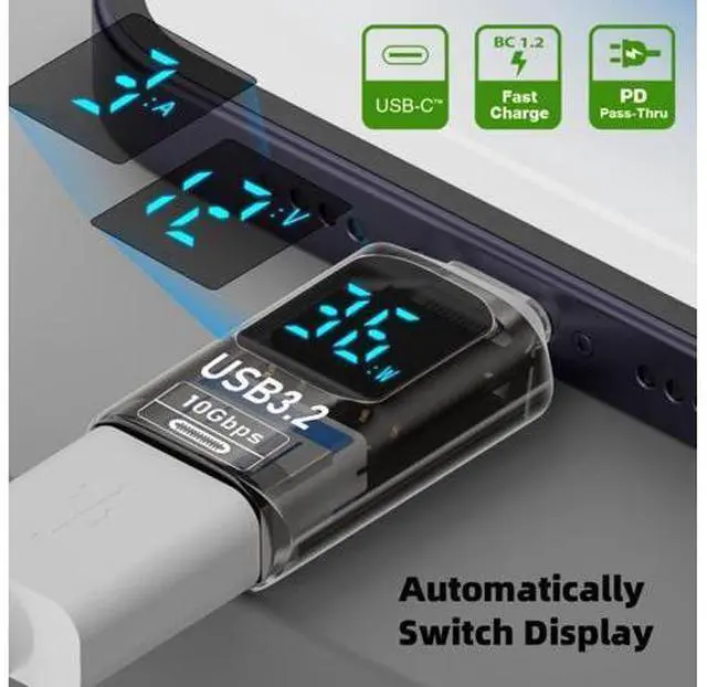 Alt view image 3 of 7 - 3 Pack USB Digital Display Adapter, USB 3.2 10Gbps PD 36W/60W Data Transfer Fast Charging Power Meter Tester Converter Adapter