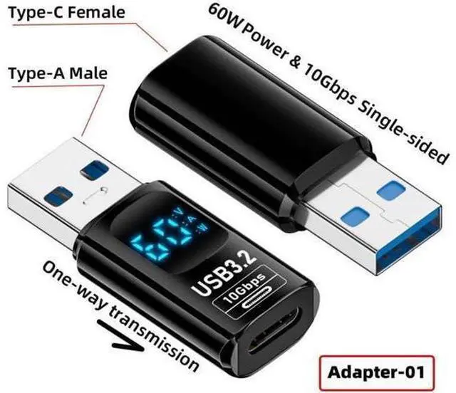 Alt view image 7 of 7 - 3 Pack USB Digital Display Adapter, USB 3.2 10Gbps PD 36W/60W Data Transfer Fast Charging Power Meter Tester Converter Adapter