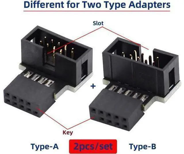Alt view image 2 of 7 - 1set Down & Up Angled USB 2.0 10Pin 9Pin Header Male to Female Extension Adapter 90 Degree for Motherboard