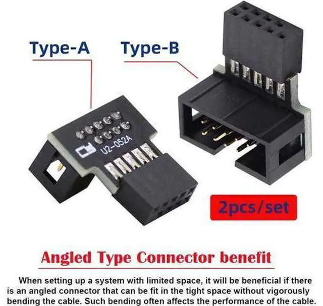 Alt view image 3 of 7 - 1set Down & Up Angled USB 2.0 10Pin 9Pin Header Male to Female Extension Adapter 90 Degree for Motherboard