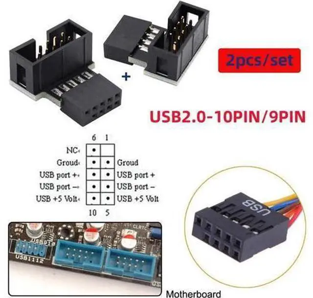 Alt view image 4 of 7 - 1set Down & Up Angled USB 2.0 10Pin 9Pin Header Male to Female Extension Adapter 90 Degree for Motherboard
