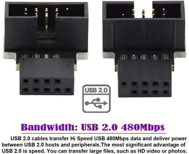 Alt view image 5 of 7 - 1set Down & Up Angled USB 2.0 10Pin 9Pin Header Male to Female Extension Adapter 90 Degree for Motherboard