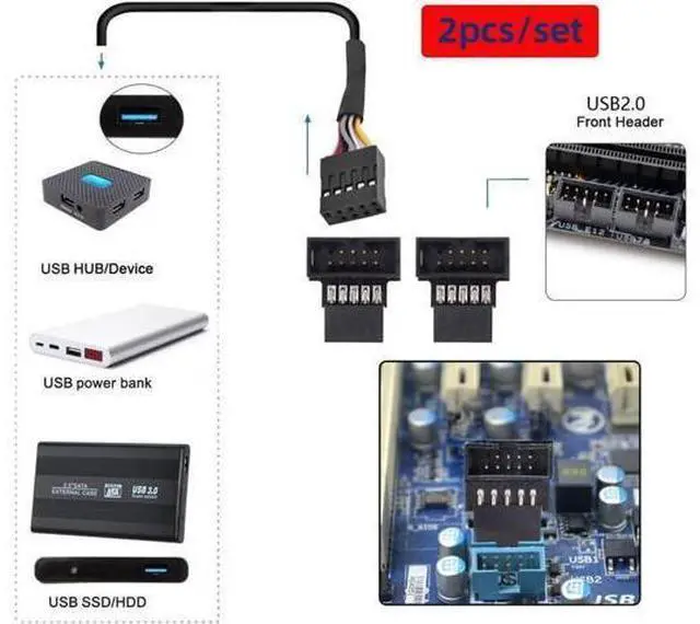 Alt view image 7 of 7 - 1set Down & Up Angled USB 2.0 10Pin 9Pin Header Male to Female Extension Adapter 90 Degree for Motherboard