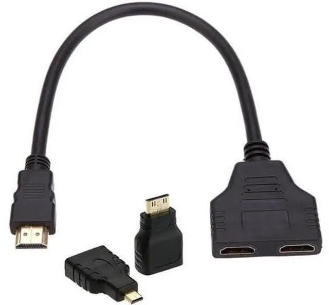 Main image of HDMI to Dual HDMI Female Y Splitter Switch Extension Adapter Cable with Micro Mini HDMI Adapter