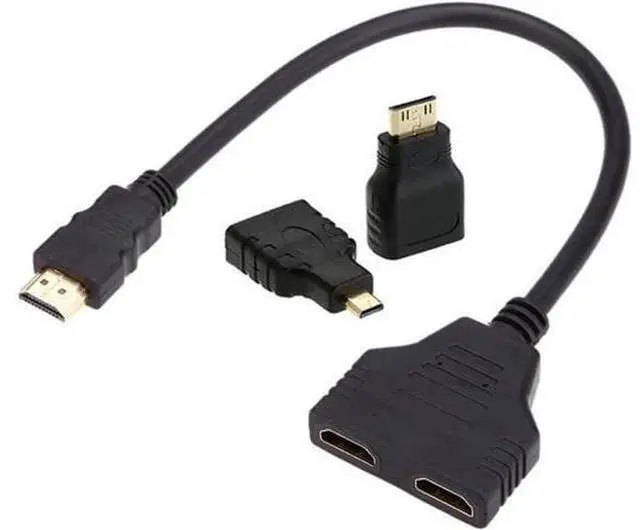 Alt view image 6 of 6 - HDMI to Dual HDMI Female Y Splitter Switch Extension Adapter Cable with Micro Mini HDMI Adapter